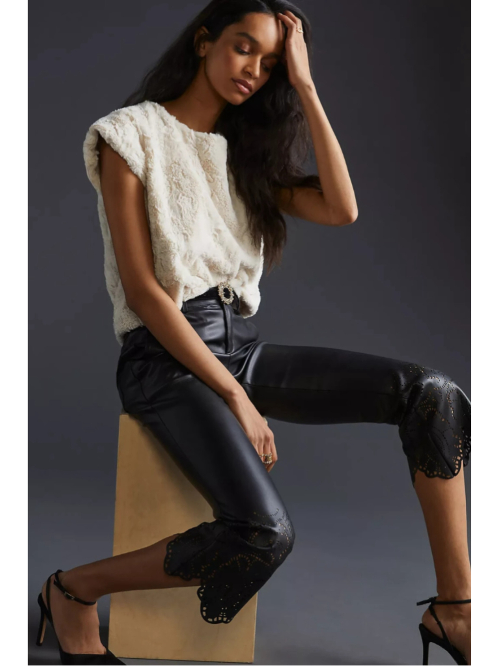 Anthropologie Maeve Faux-Fur Tee in Cream Color Size 1X